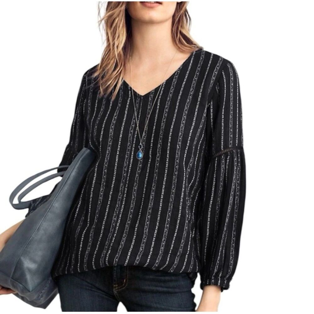 Garnet Hill Women's 12 Organic Gauze Cotton Stripe Tunic Blouse Balloon Sleeve